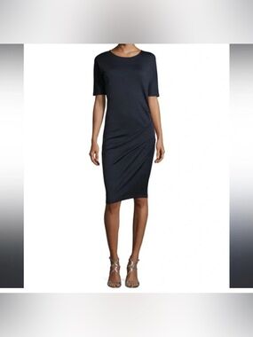 Halston Heritage Classic Dark Navy Crewneck Midi Dress